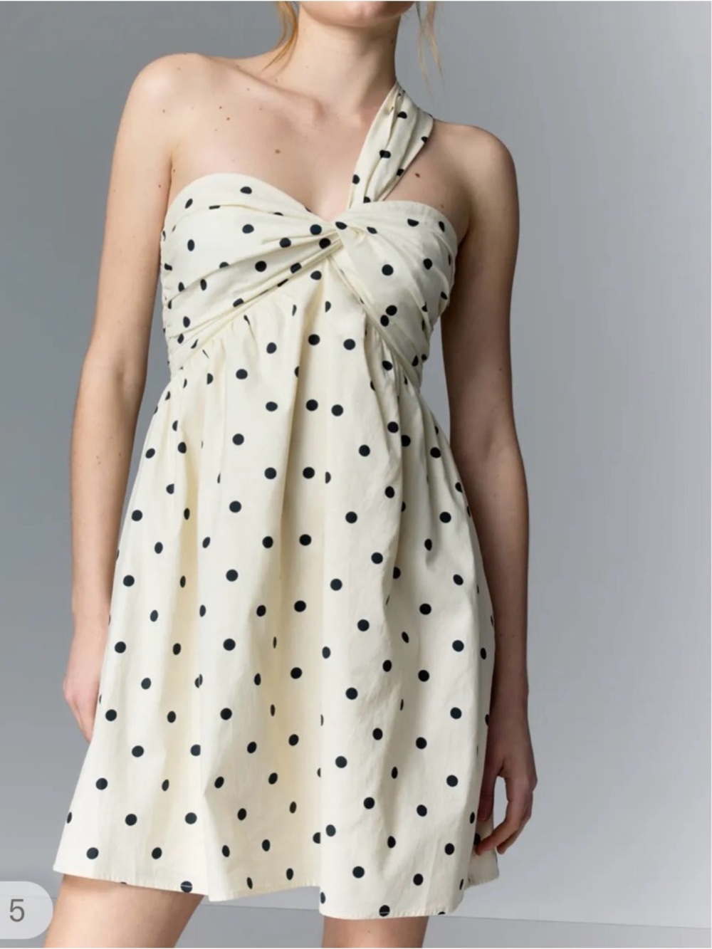Layered with Love Asymmetrical Cream Polka Dot Twist-Front Dress